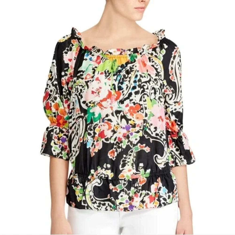 Lauren Ralph Lauren Ordisty Paisley Crepe Blouse Women's Size PL Peasant Boho